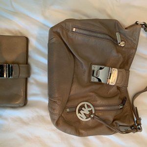 Michael Kors Taupe Grey Handbag with matching Wallet.